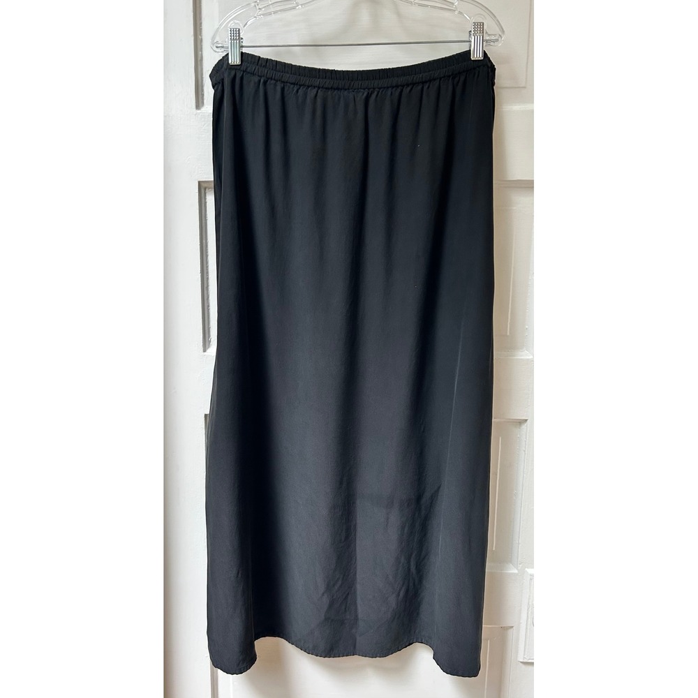 Eileen Fisher Black 100% Silk Elastic Waist Maxi Skirt 1X